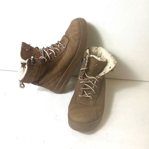 Zara Brown Leather Ankle Boot Lace/Zip Up Big Kids Sz EU 34/35 US 3.5/4 Faux Fur - Picture 3 of 11